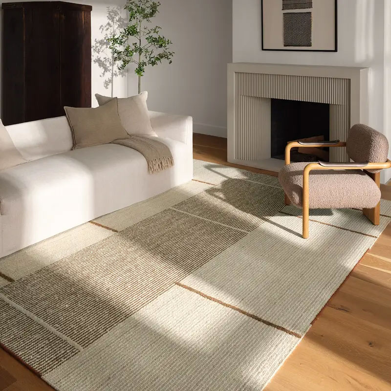 tan and beige rug with square patterns