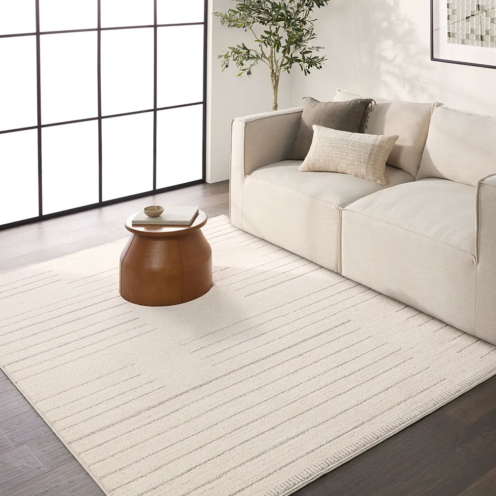 white rug with grey lines